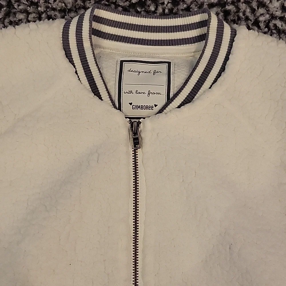 Gymboree White Sherpa Full Zip Bomber Style Jacket Girls Medium 7/8